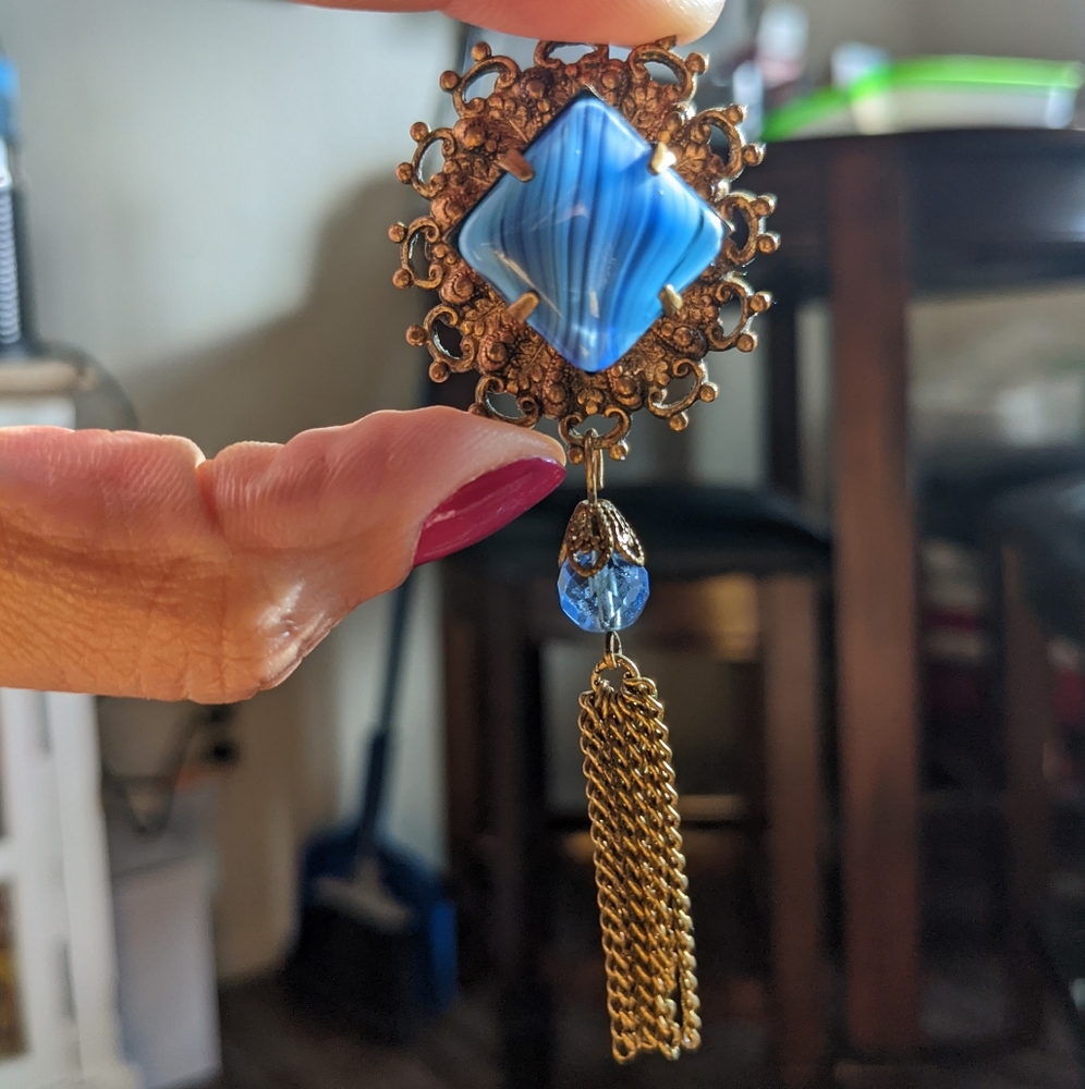 1930s Antique Glass Bead & Rhinestone Brooch Art Deco